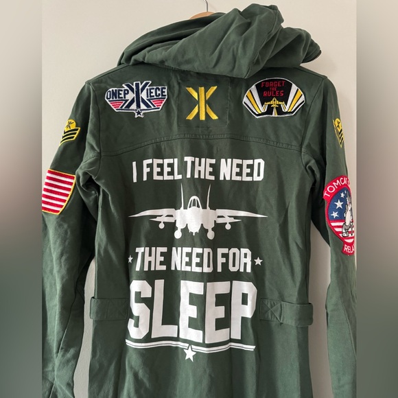 Onepiece Aviator Onesie Jungle Green jumpsuit hoodie top gun themed - Picture 7 of 14